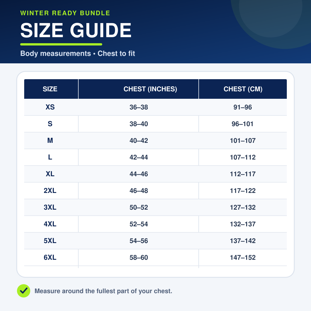 Winter Ready Bundle size guide