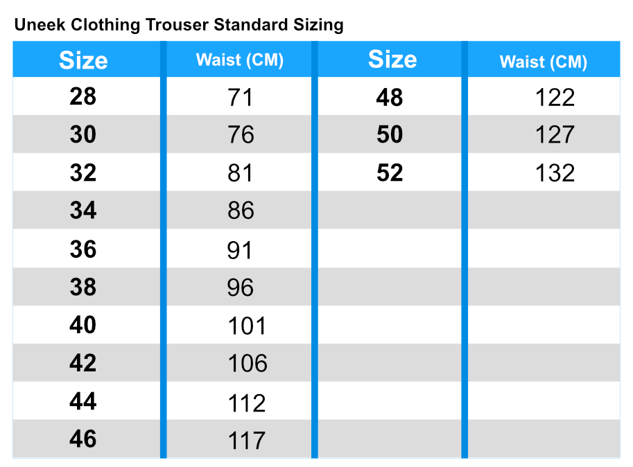 Uneek Cargo Trouser with Knee Pad Pockets - UC904L size guide